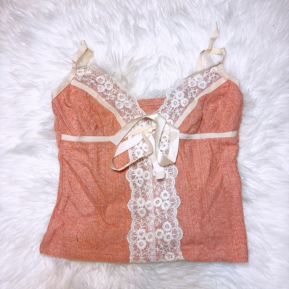 Red Knitted Camisole Lace Trim Tank Top Small
